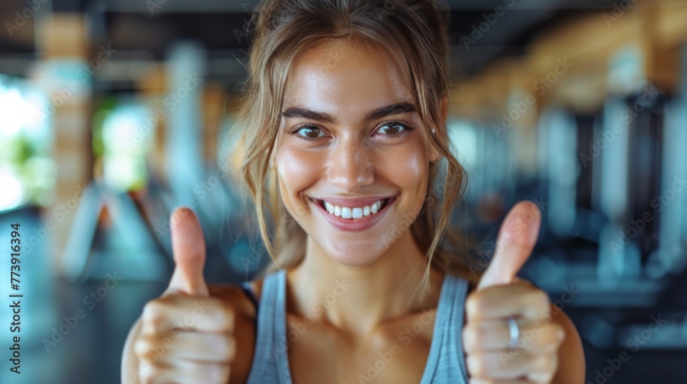 Woman Giving Thumbs Up in Gym