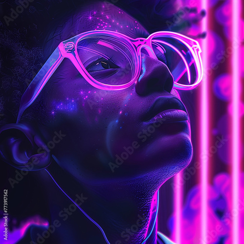 Portrait of a young woman of generation z illuminated by neon lights  © nanihta