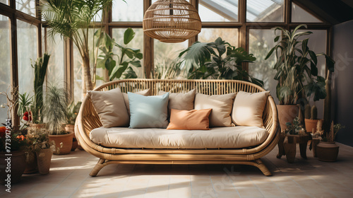 Rattan couch that is cozy and eco-friendly living room
