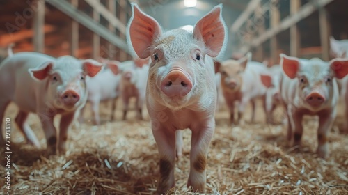 Group of Pigs in a Barn