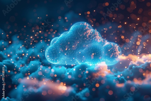 Close-up on the core components of a hybrid cloud environment, illustrating the technology's complexity and elegance, with a nod to documentary and editorial photography photo