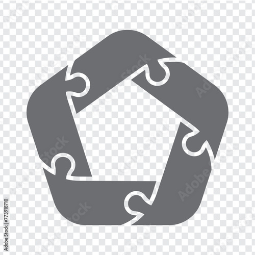 Simple icon puzzle in gray. Simple icon pentagon puzzle of five elements on transparent background for your web site design, app, UI. EPS10. photo