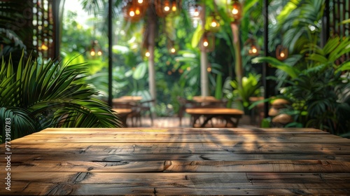 Wooden Table in Tropical Setting
