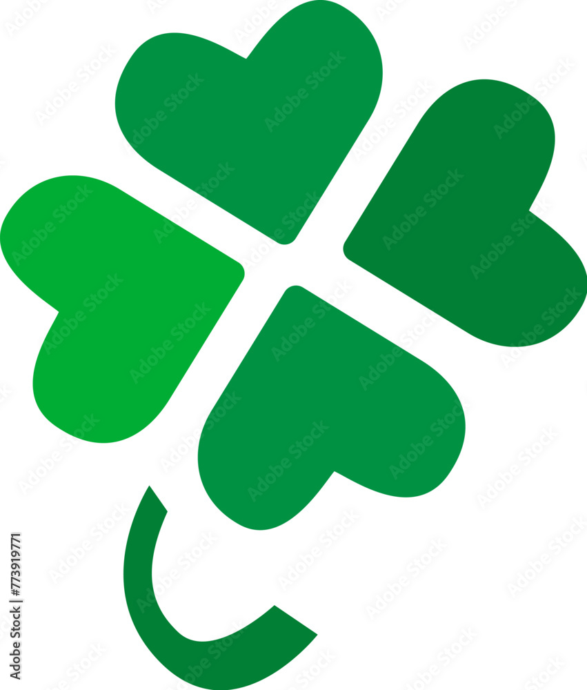Fototapeta premium Four leaf clover symbol of good luck and prosperity. Strangely shaped magical plant, Happy Patrick party element. Simple cartoon vector isolated on white background