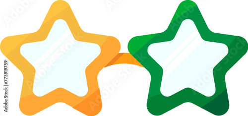 Fashionable retro glasses with star shaped frames painted in Irish flag colors. Holiday party accessory, Happy Patrick party element. Simple cartoon vector isolated on white background