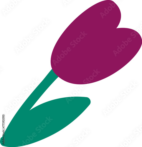 Red blooming tulip drawn by child. Bright childish careless illustration for design of festive spring banner. Flat hand drawn vector element isolated on white background