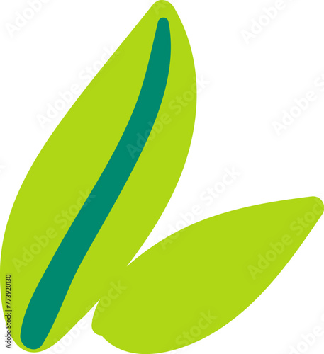 Green young leaf drawn by child. Bright childish careless illustration for design of festive spring banner. Flat hand drawn vector element isolated on white background