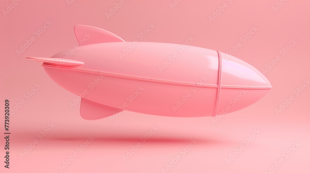 Fototapeta premium 3D pink airship zeppelin dirigible, copy space