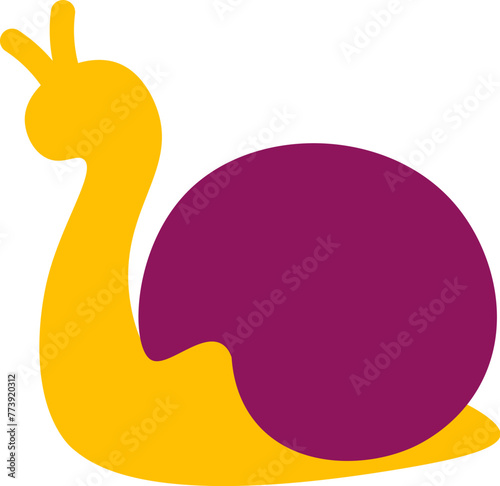 Slow garden snail in round shell. Bright childish careless illustration for design of festive spring banner. Flat hand drawn vector element isolated on white background