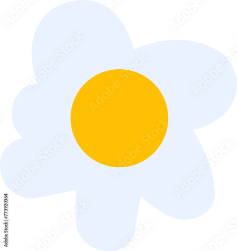 Orange spring flower drawn by child. Bright childish careless illustration for design of festive spring banner. Flat hand drawn vector element isolated on white background