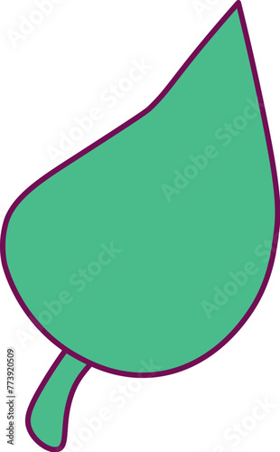 Green young leaf drawn by child. Bright childish careless illustration for design of festive spring banner. Flat hand drawn vector element isolated on white background