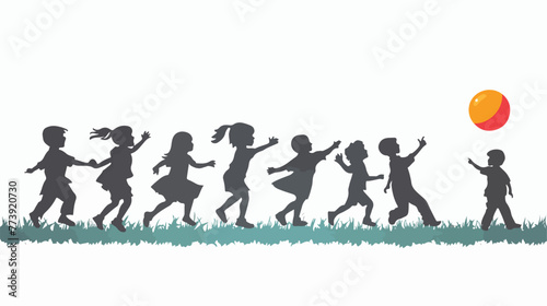 Children silhouette with a ball Flat vector isolated