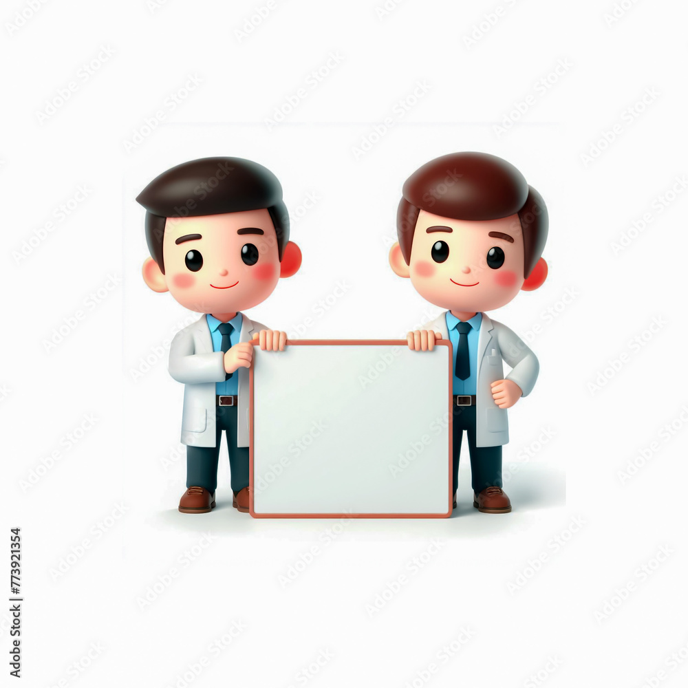 3d cartoon man holding blank signboard, isolated on white background 3d cartoon man holding blank signboard, isolated on white background