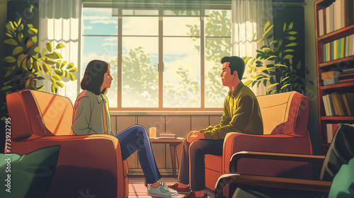 a psychologist sits across from their Asian patient, engaged in deep conversation © Jhati