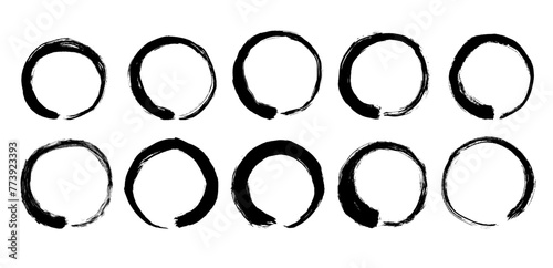 Enso Zen circles set. Round ink brush stroke, japanese calligraphy paint buddhism symbol isolated on white