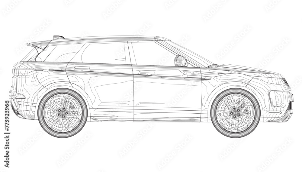 Modern SUV car outline. Side view of contour crossover vehicle isolated on white background. Vector car template for branding, advertisement, logo placement. Classic luxury suv car. - obrazy, fototapety, plakaty 