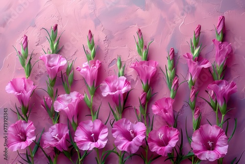 Purple flowers on pink background, Alstroemria or Peruvian lily. Generative AI