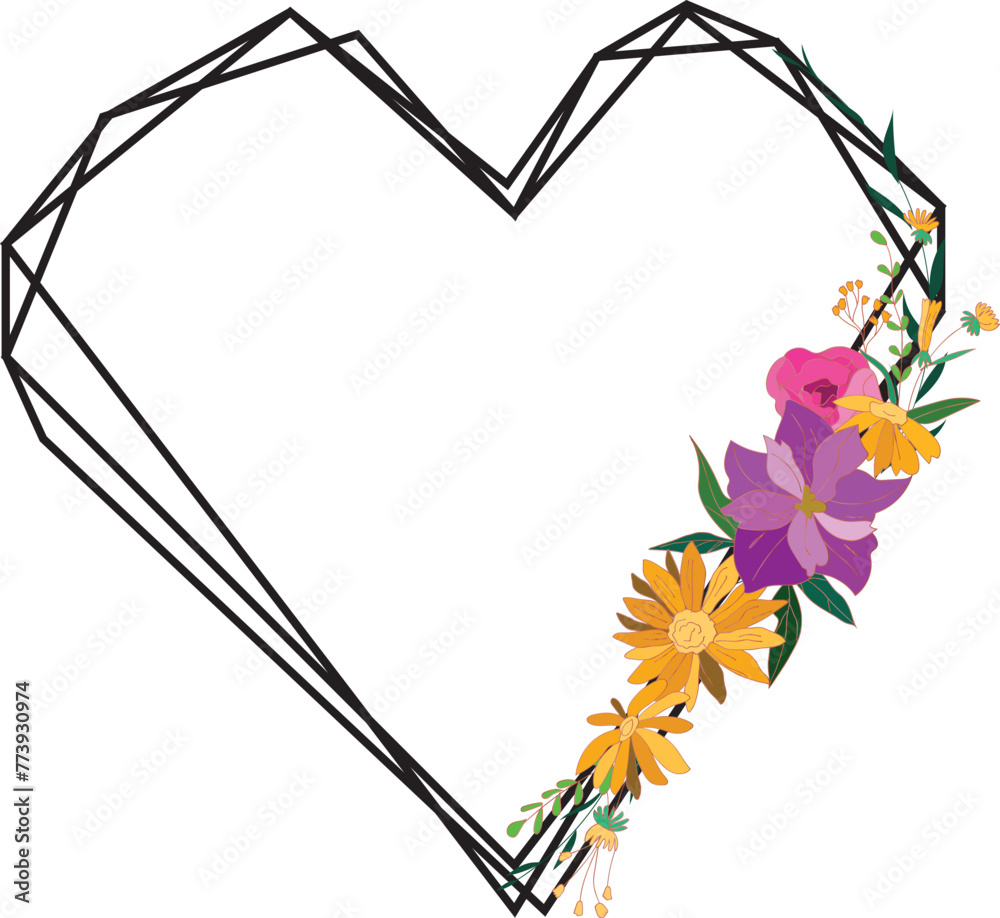 Geometric frame with floral illustration on transparent background. Geometric frame with floral illustration on transparent background.