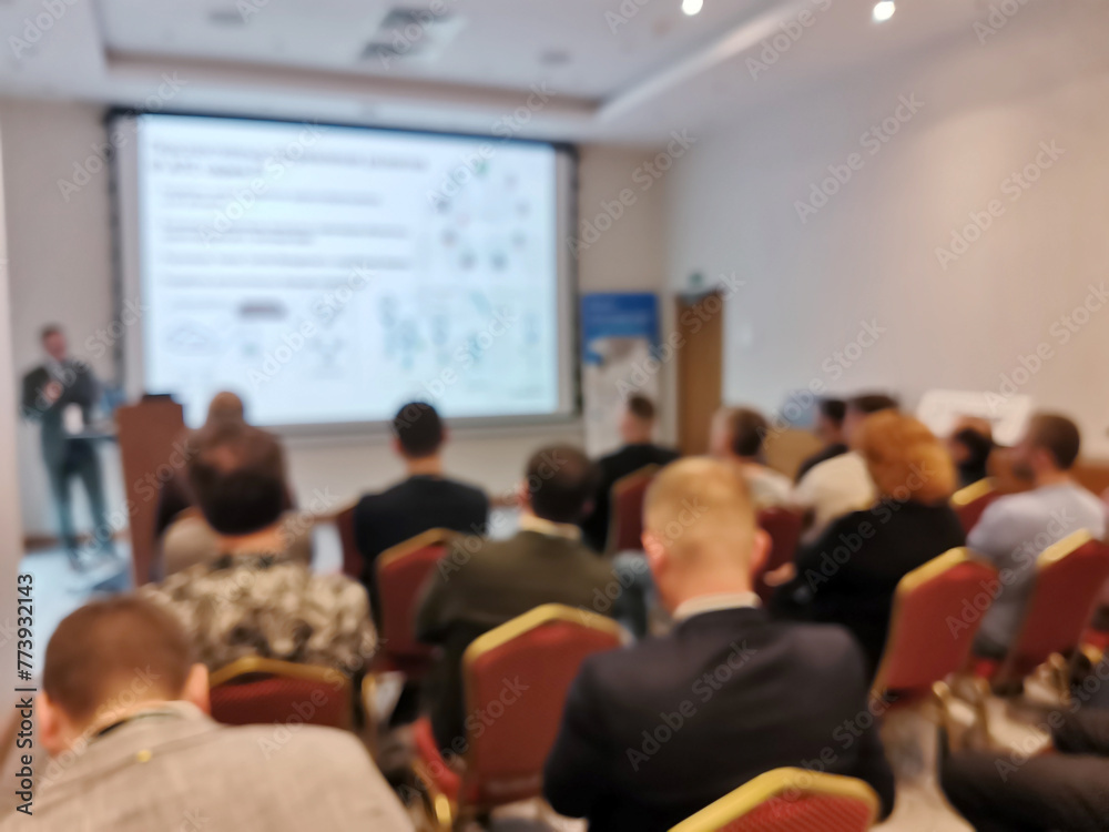 Fototapeta premium Blurred background image of audience in a business conference or seminar.