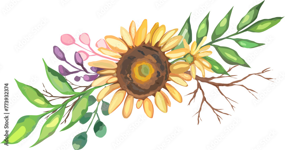 Fototapeta premium Sunflower illustration on transparent background.