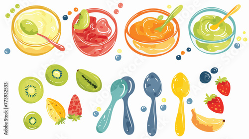 Fototapeta Naklejka Na Ścianę i Meble -  Baby food. Colored complementary foods for infants. 