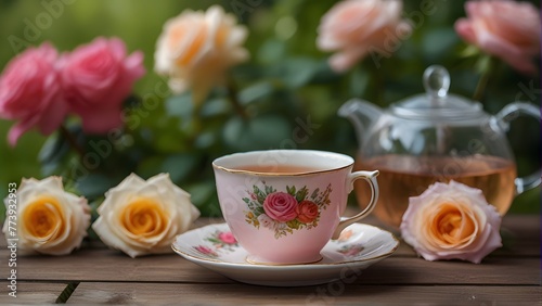 cup of tea with flowers, ai generated