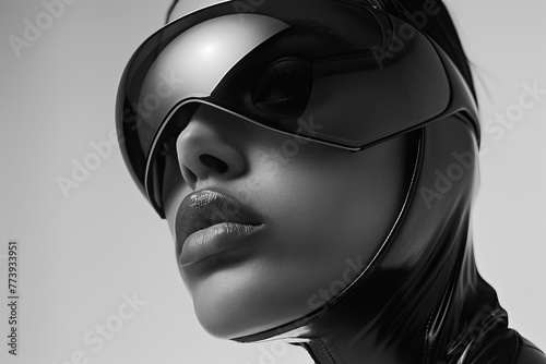 Mujer con gafas futuristas.