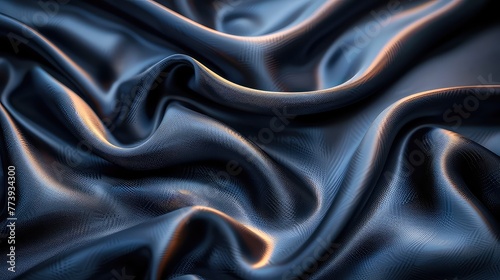 Liquid blue, black gently flowing over a solid, luxurious silk fabric