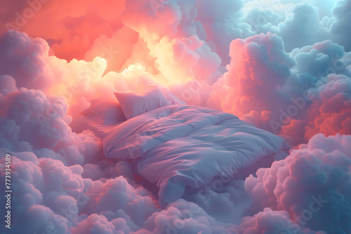 Bed on top of soft white clouds