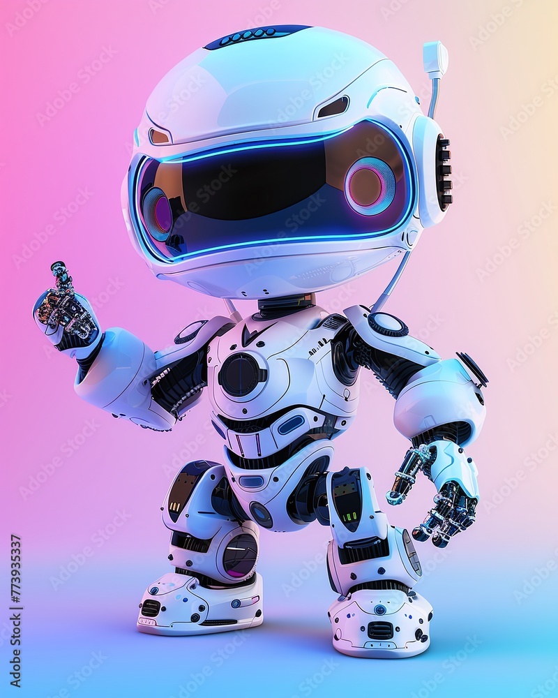 the little white robot on colorful background the little white robot on colorful background