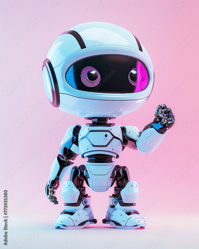 the little white robot on colorful background the little white robot on colorful background