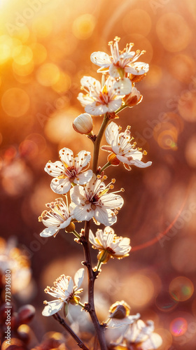 Blossoming Cherry Branch Against Golden Sunset  Background for Greeting Cards  Invitations  and Spring Festival Posters  Wedding  Mothers day  Birthday