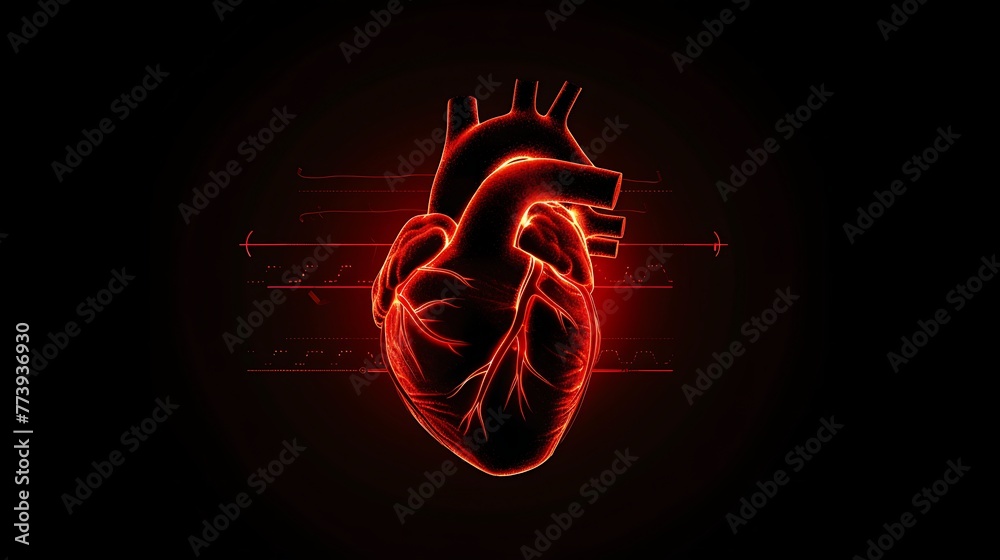 Abstract human heart shape with red cardio pulse line. Generative Ai Abstract human heart shape with red cardio pulse line. Generative Ai