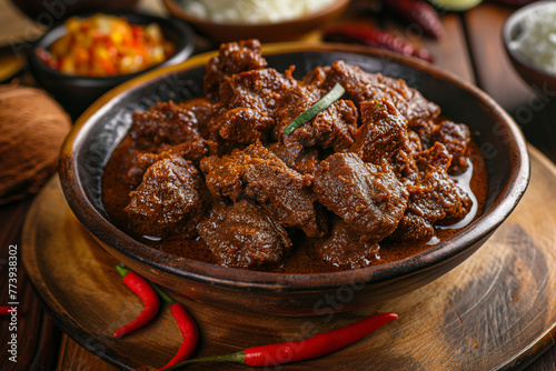 photo of Rendang (slow-cooked meat, usually beef, in coconut milk and spices) photo