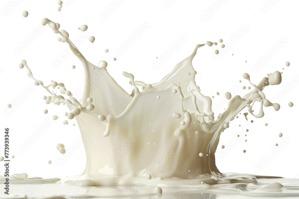 Close-up milk splash isolated on transparent background, clipart, cutout, png.