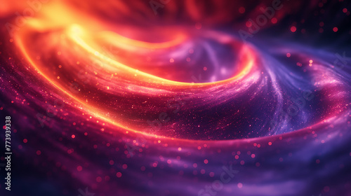 Abstract space design with wavy elements. Floating particles and sparks