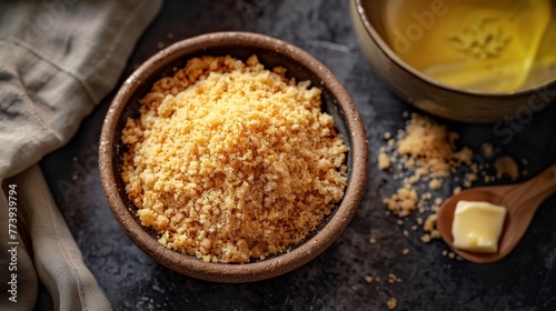 Bowl of Graham Cracker Crumbs with Melted Butter