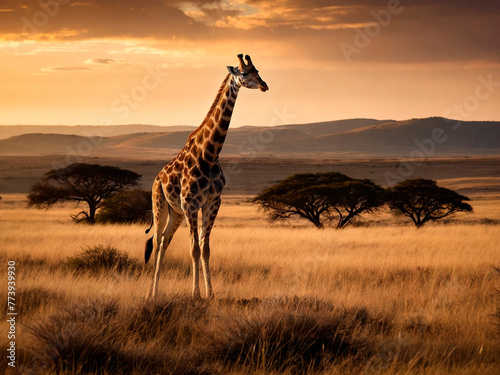 Giraffe in the Wild in Grasslands