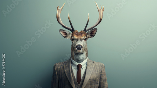 Hirsch im Anzug Business Stil mit Tieren symbolisch Charakter Darstellung Generative AI © Imagecreator