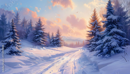 Illustration of a beautiful winter landscape © Mathias