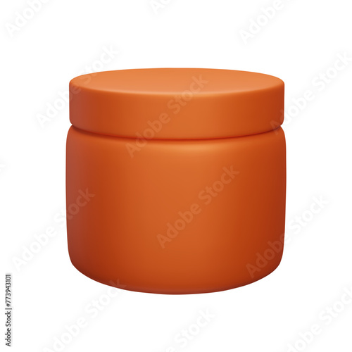 3D moisturizer cream jar vector illustration. Orange realistic 3D SPF sunscreen cosmetic product isolated on white. Sun safety UV lights protection beauty treatment makeup vector render.