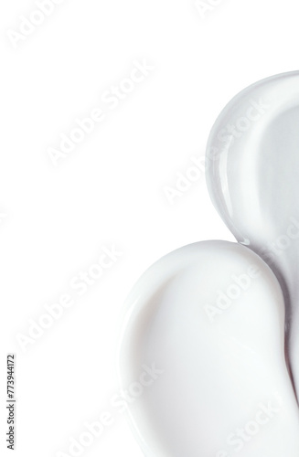 samples of cosmetic care products smear of cream and gel texture on white background	 photo