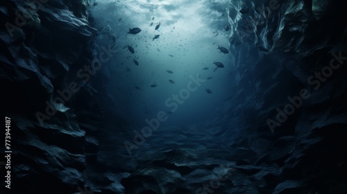 School of Fish Swimming in Underwater Cave © Shakeel