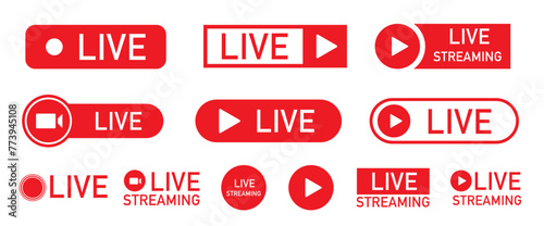 Live streaming set red icons. Symbols and buttons of live streaming Vector illustration