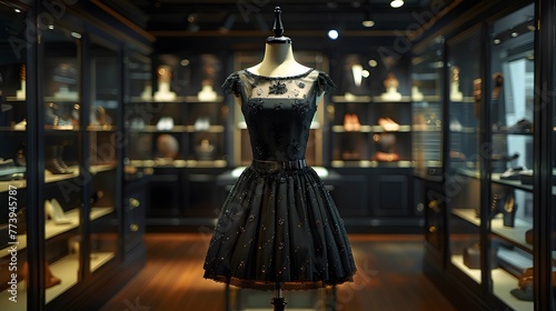 The black dress on the mannequin stands as a timeless icon of style and grace. Its classic silhouette, accentuated by subtle details, speaks of understated elegance and refined taste.