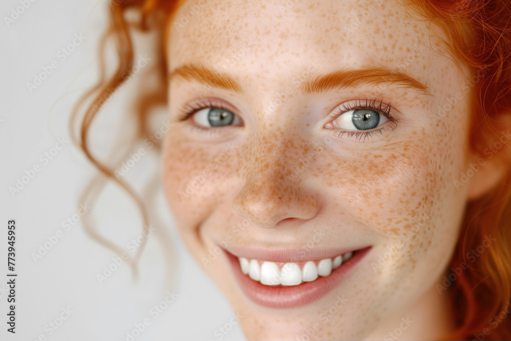 Fototapeta premium Close up portrait of beautiful young redhead woman 