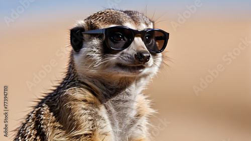 a meerkat wearing sunglasses on a light background. for postcards , banners, posters, advertisements © Эля Эля