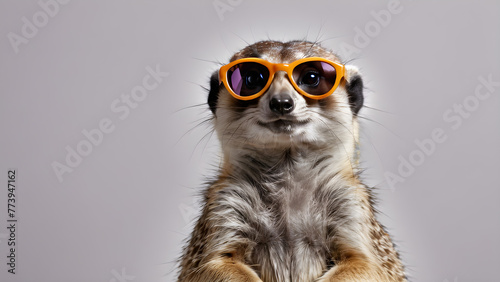 a meerkat wearing sunglasses on a light background. for postcards   banners  posters  advertisements