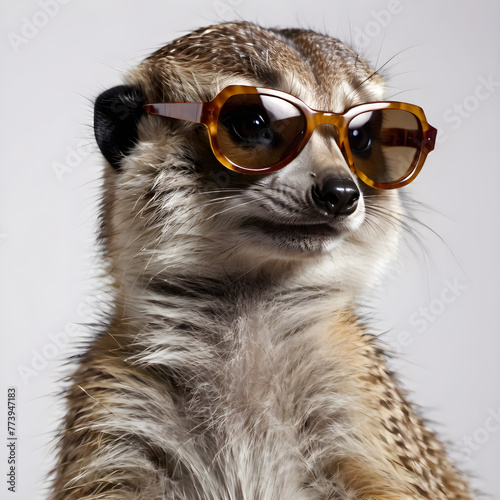 a meerkat wearing sunglasses on a light background. for postcards , banners, posters, advertisements © Эля Эля