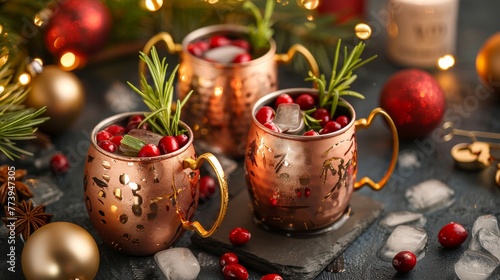 Moscow Mule Cocktails with Festive Garnish